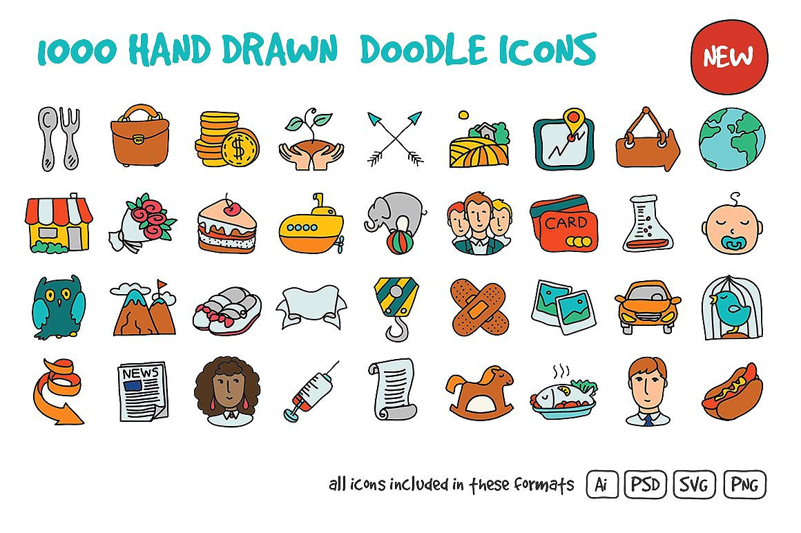 1000 Hand Drawn Doodle Icons