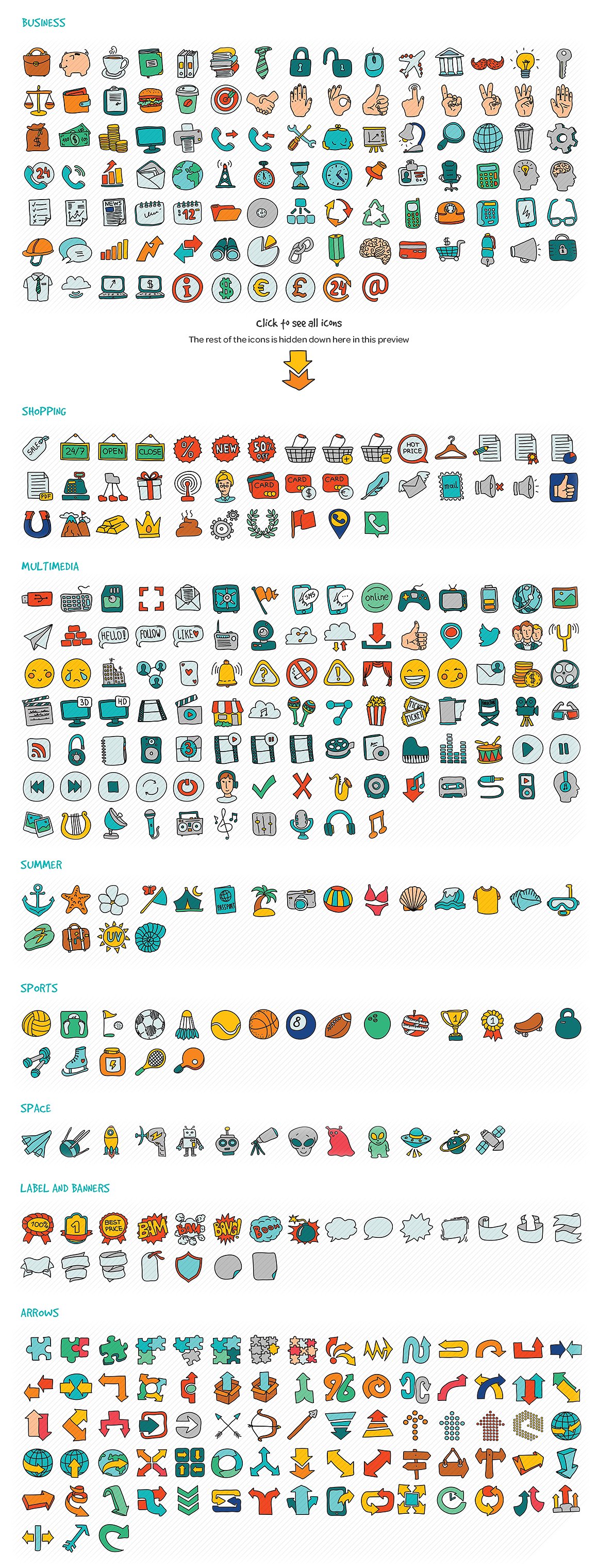 1000 Hand Drawn Doodle Icons