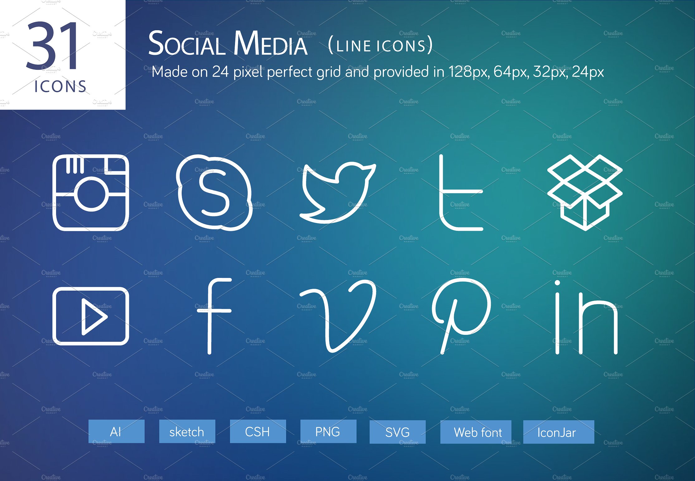 31 Social Media Line Icons