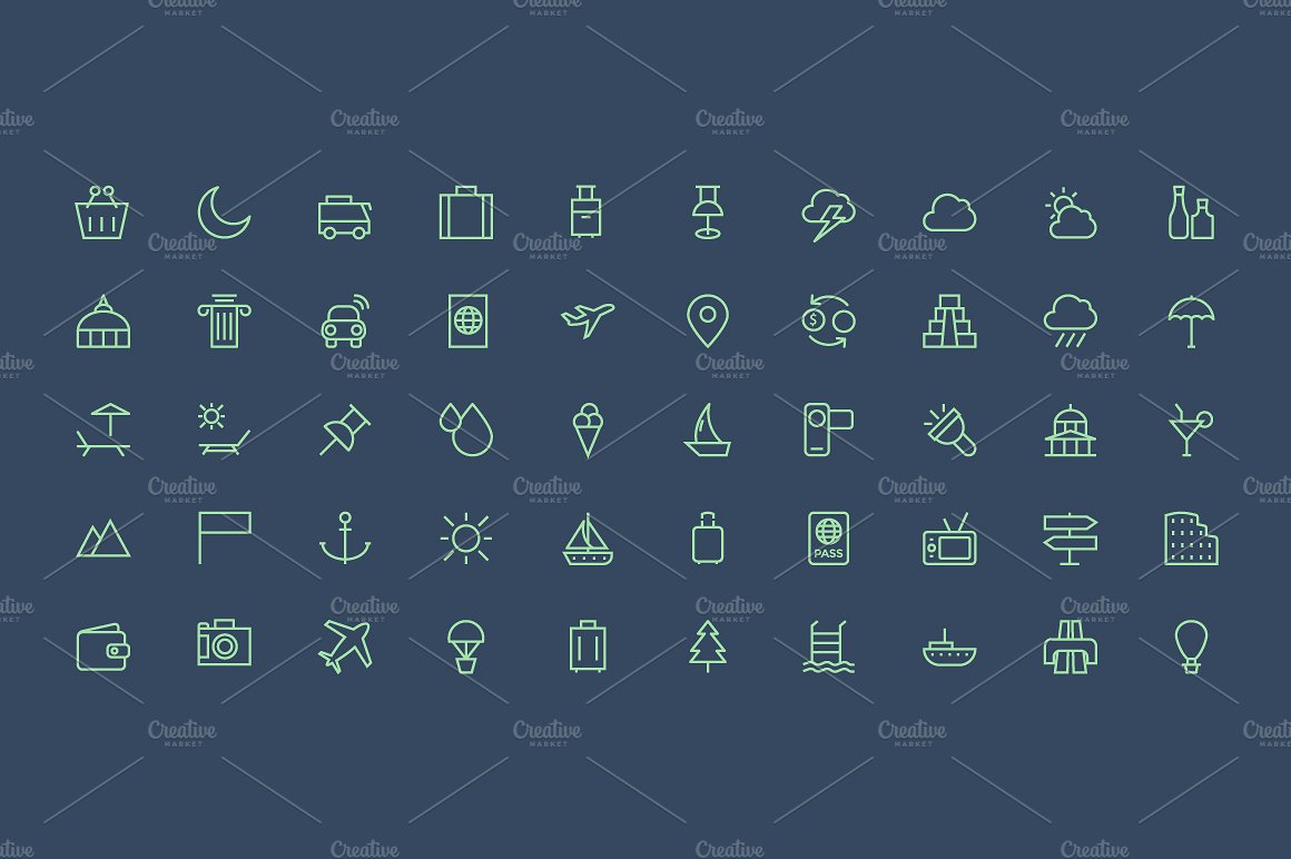 100 Tourism Outline Icons Set