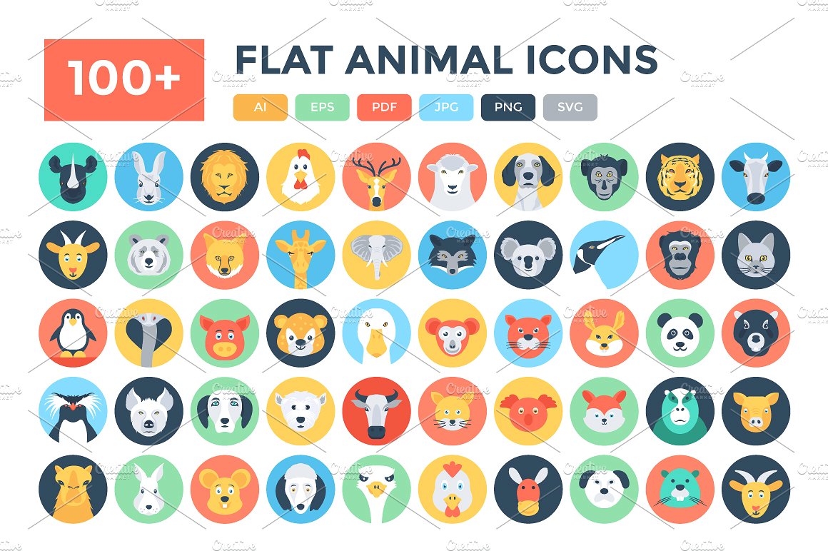 100 Flat Animal Icons