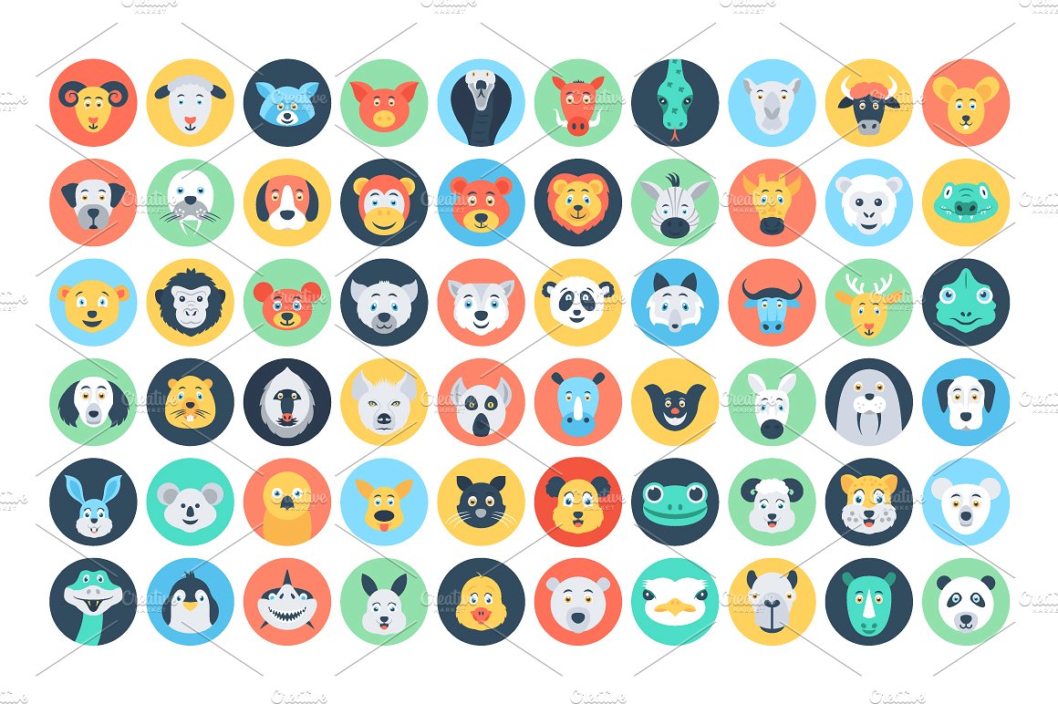 100 Flat Animal Icons