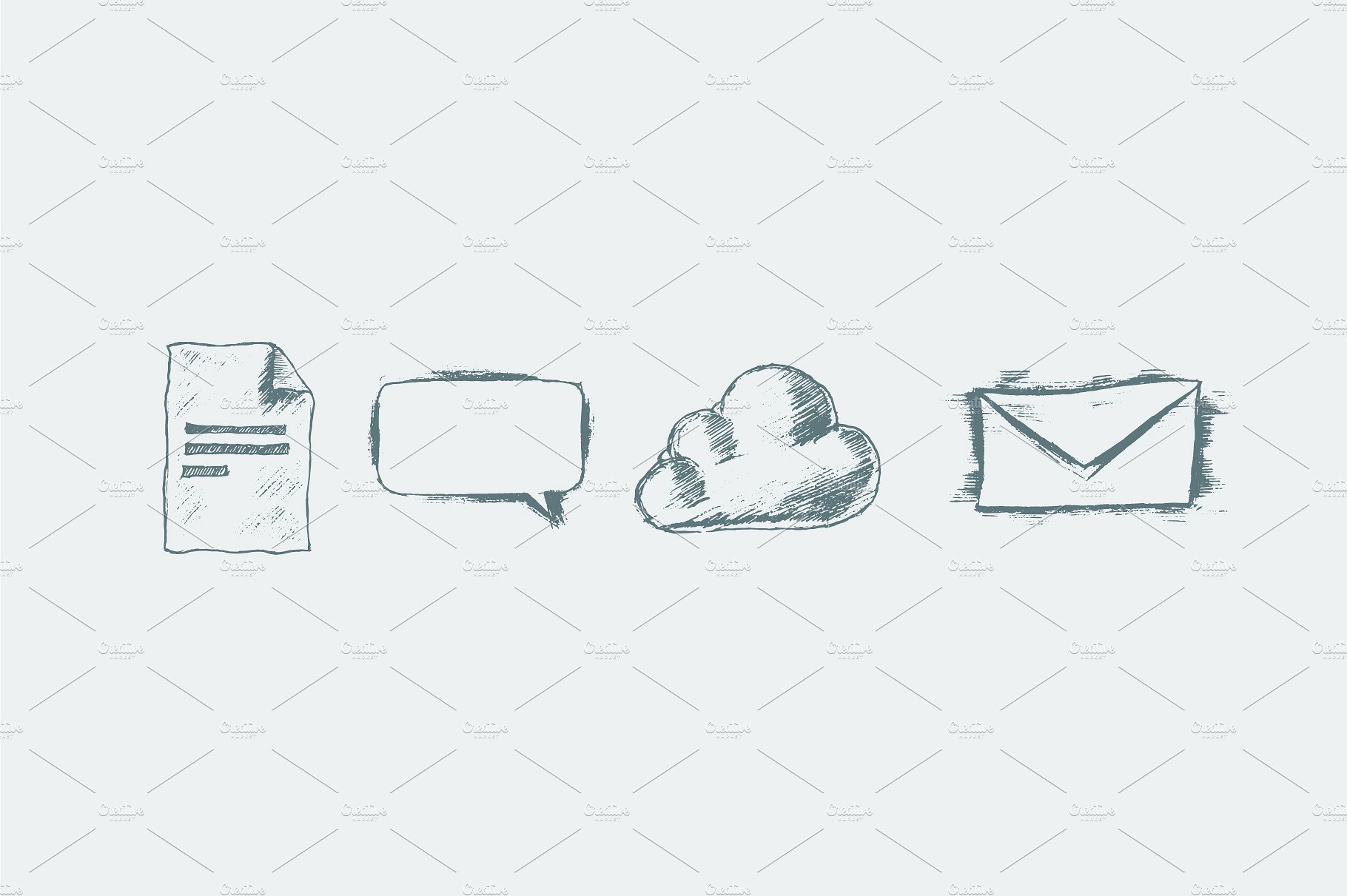 Set of sketchy network icons