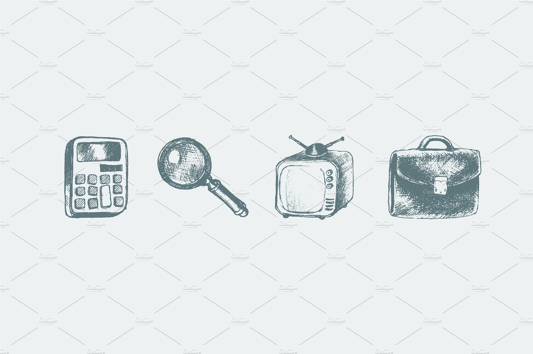 Set of sketchy network icons