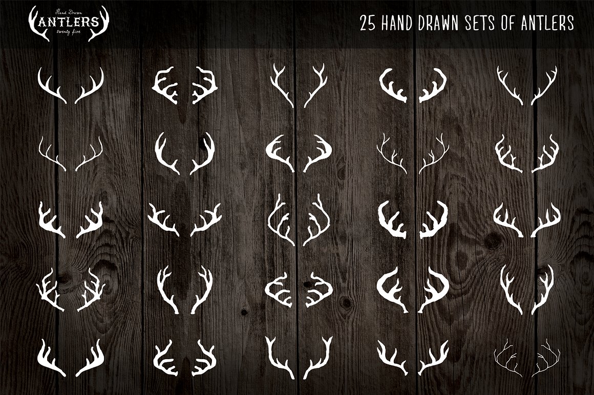 25 Vintage, Hand Drawn Antlers