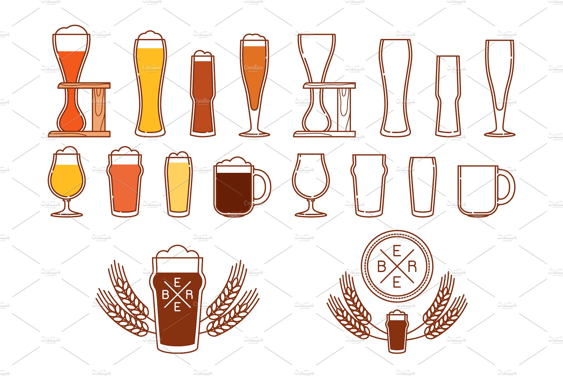 Beer glasses, icons and logos