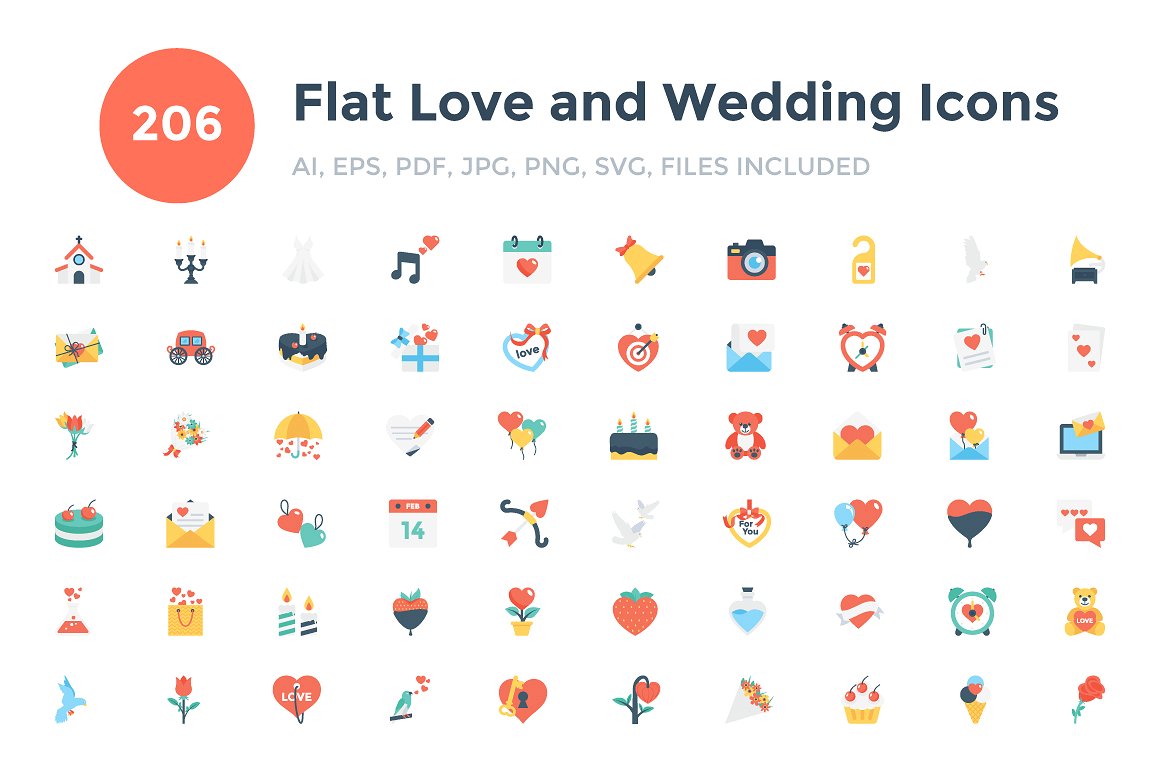 206 Flat Love and Wedding Icon