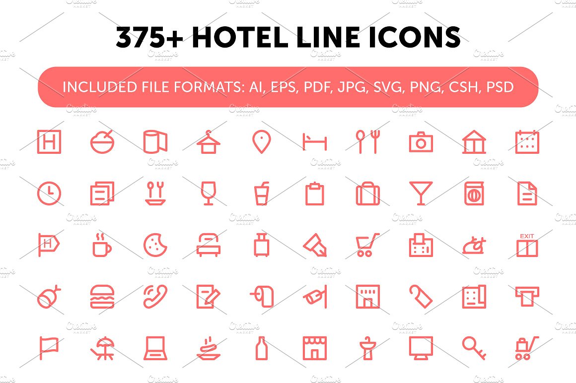 375 Hotel Line Icons