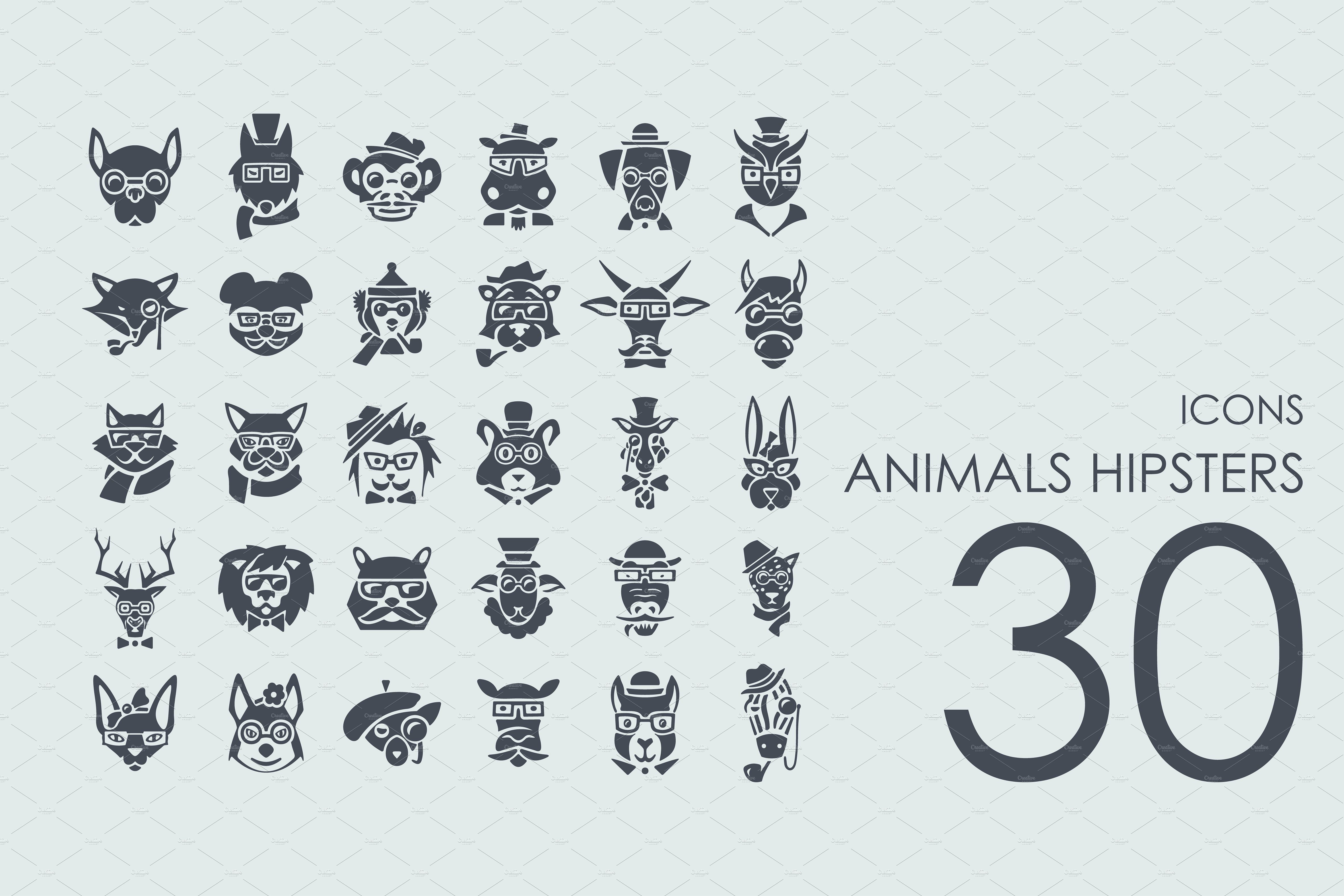 30 animals hipsters icons