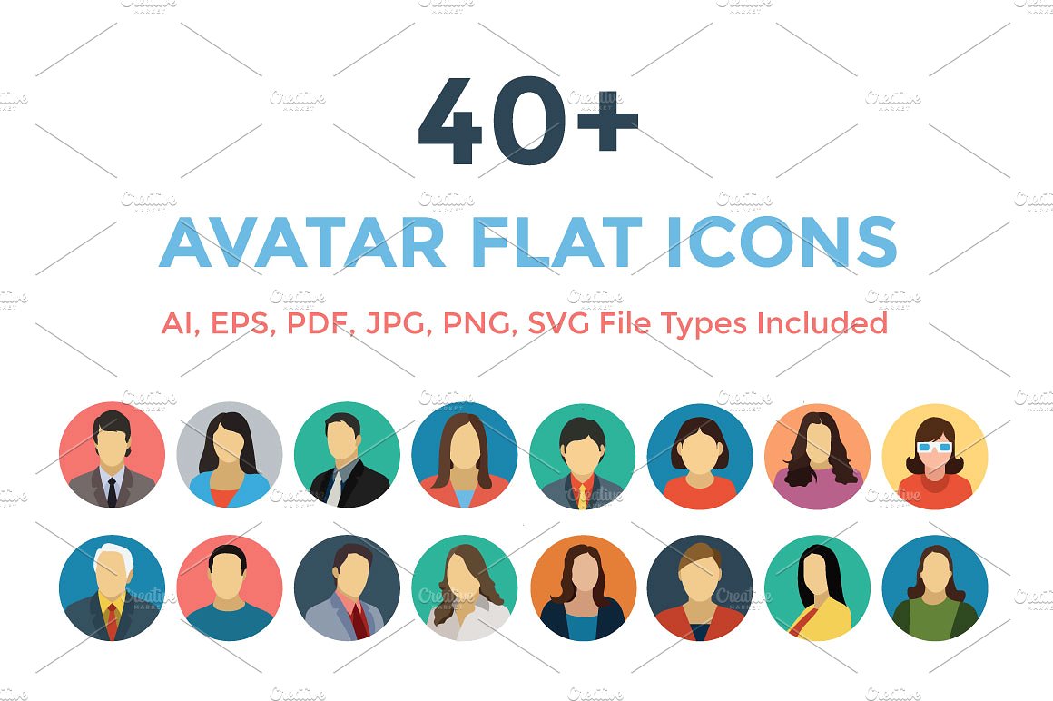 40 Avatars Flat Icons