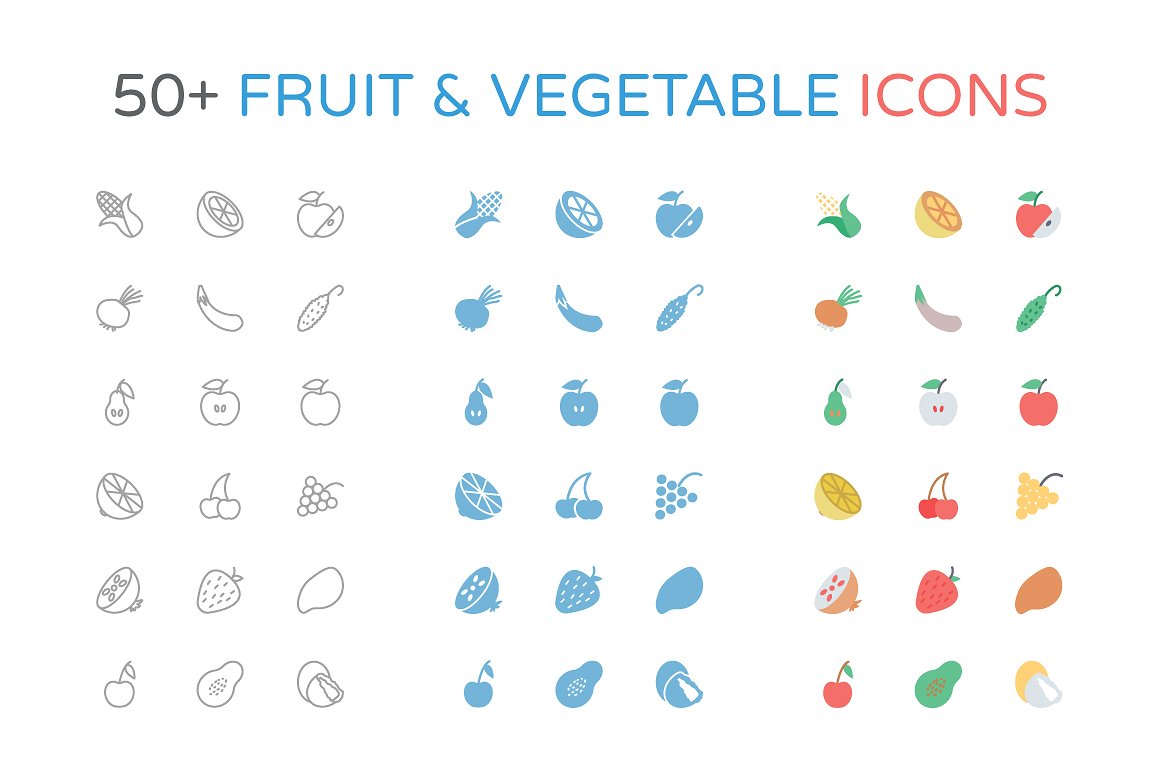 50 Fruit and Vegetable Icons