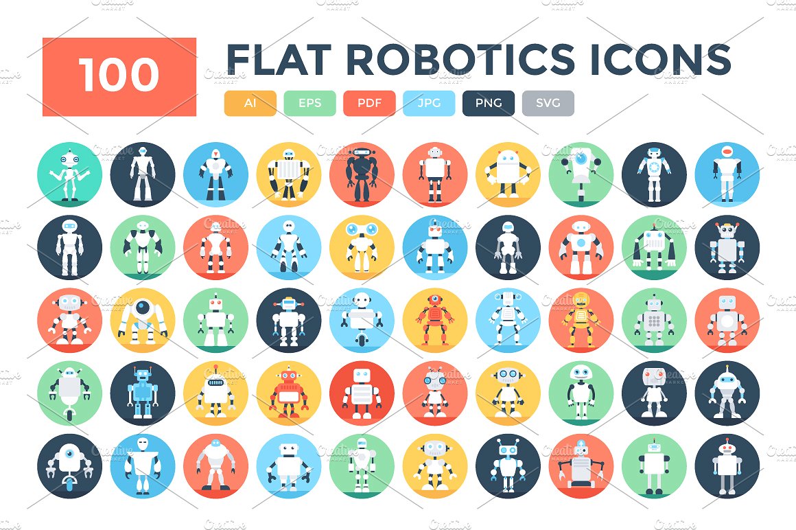 100 Flat Robotics Vector Icons