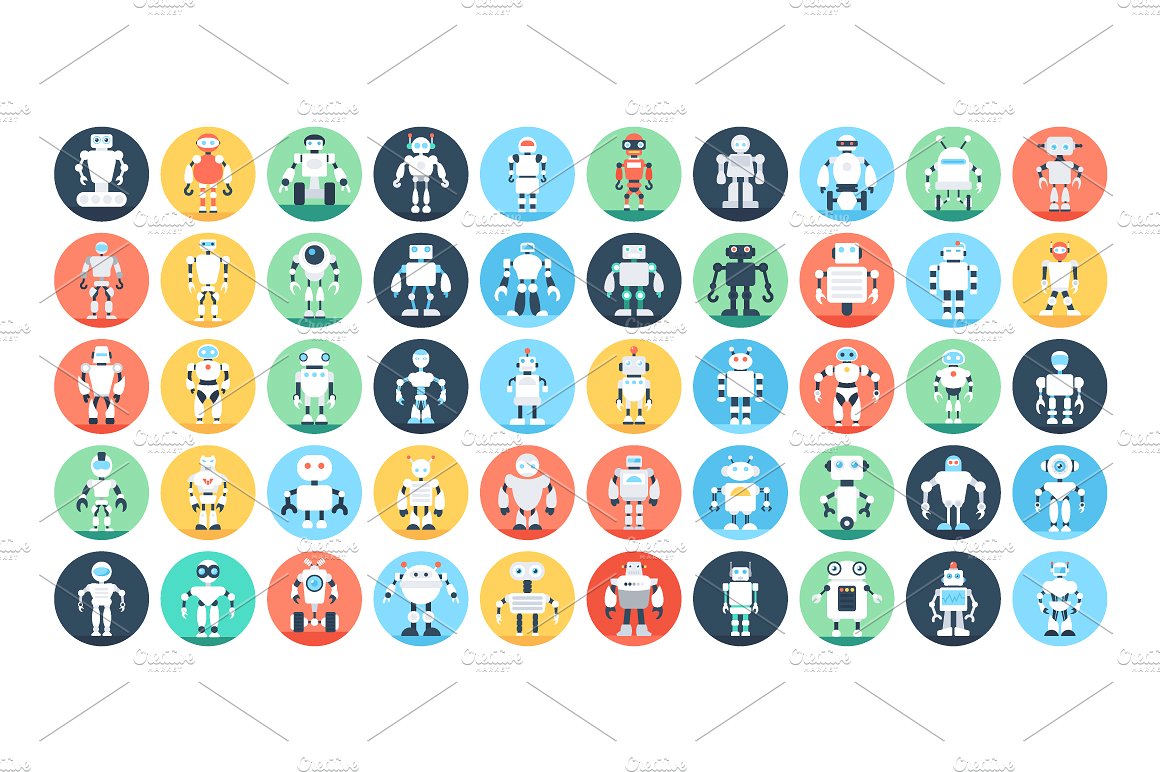 100 Flat Robotics Vector Icons