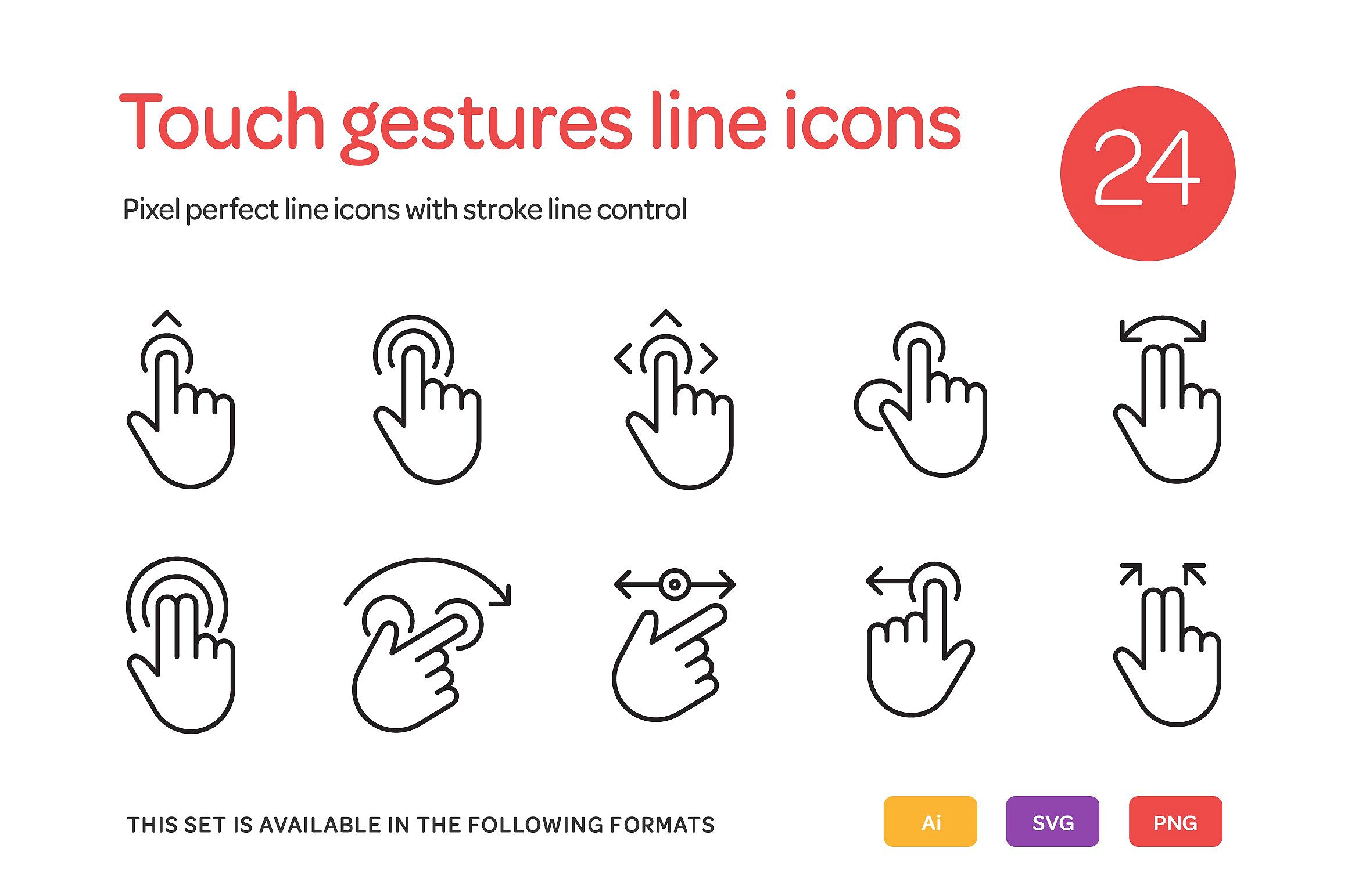 Touch Gestures Line Icons Set