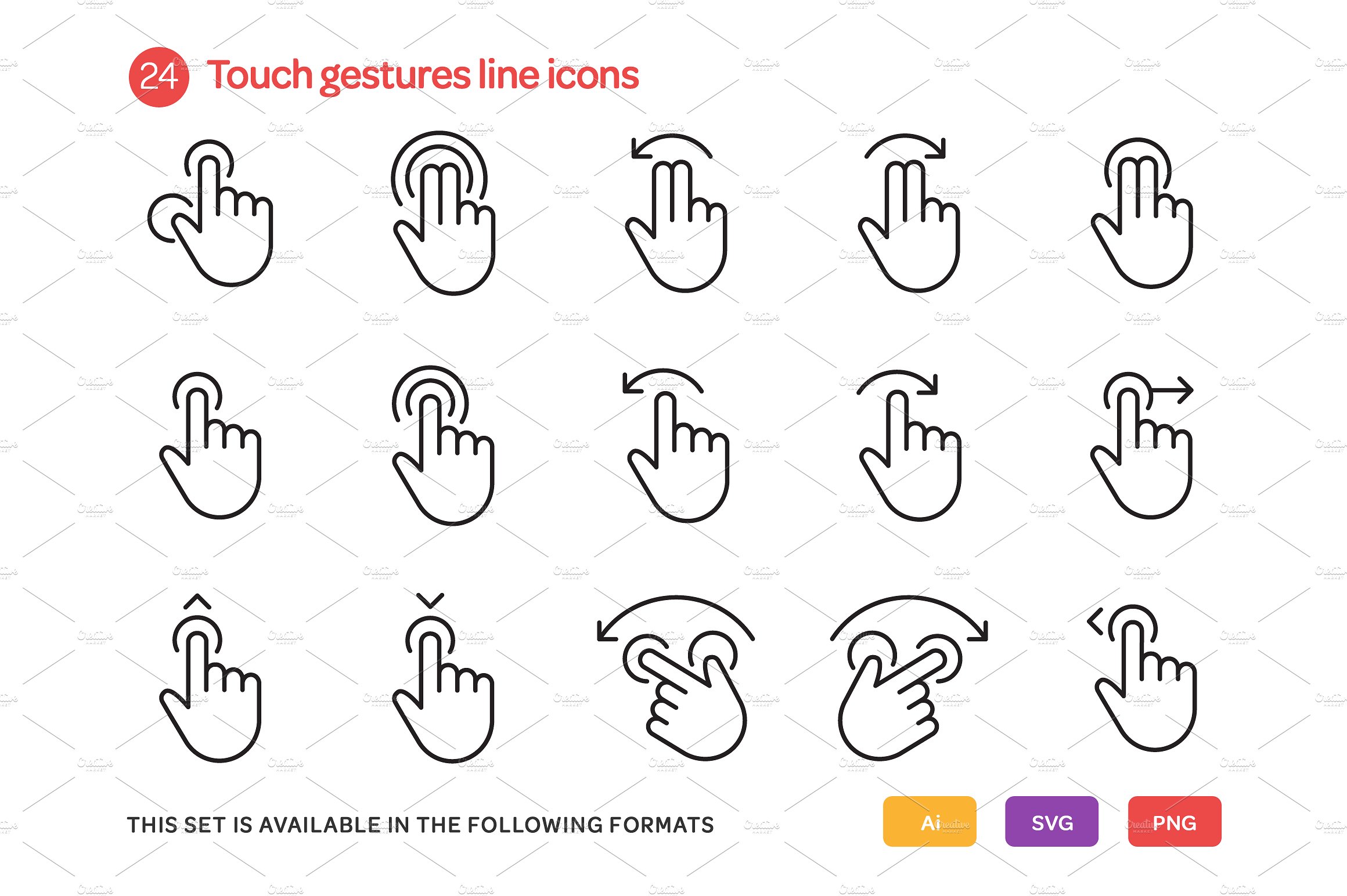 Touch Gestures Line Icons Set