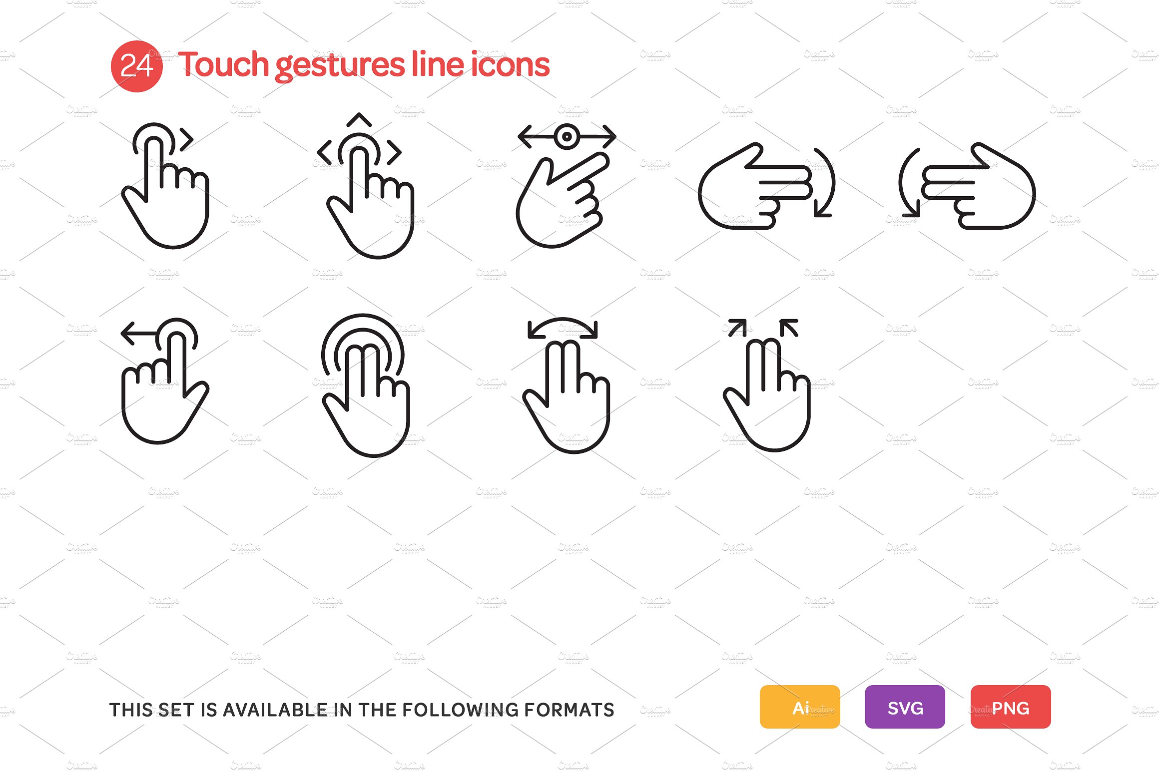 Touch Gestures Line Icons Set