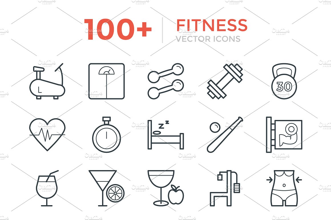 100 Fitness Vector Icons