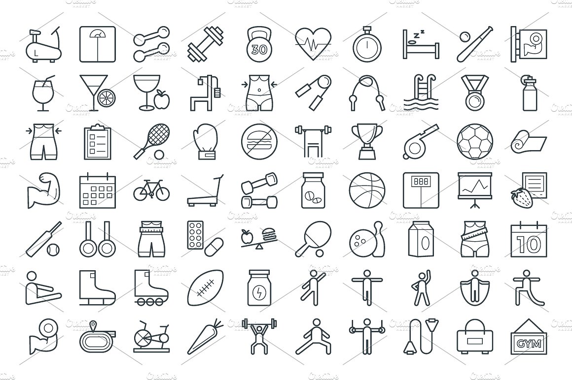 100 Fitness Vector Icons