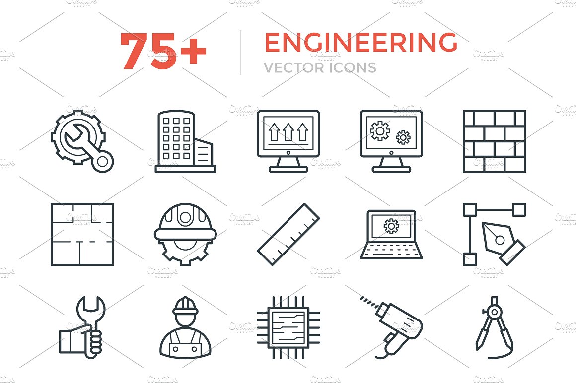 75 Engineering Vector Icons