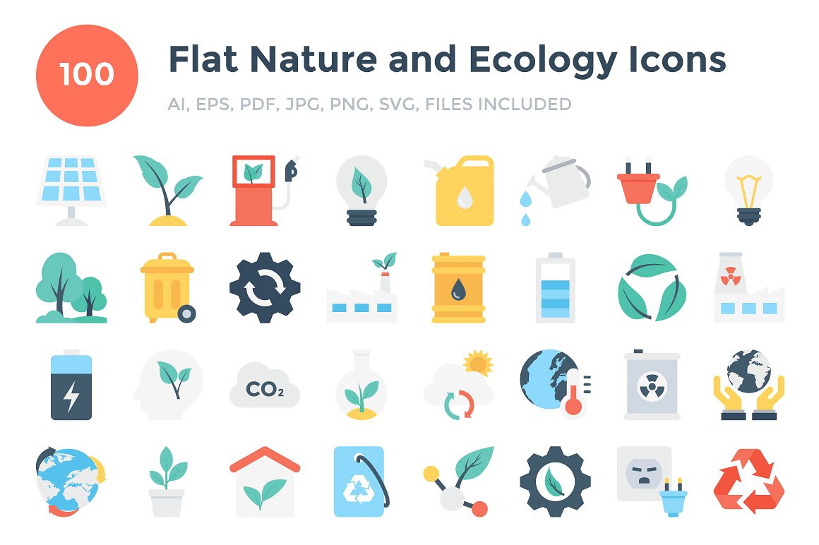 100 Flat Nature and Ecology Ic