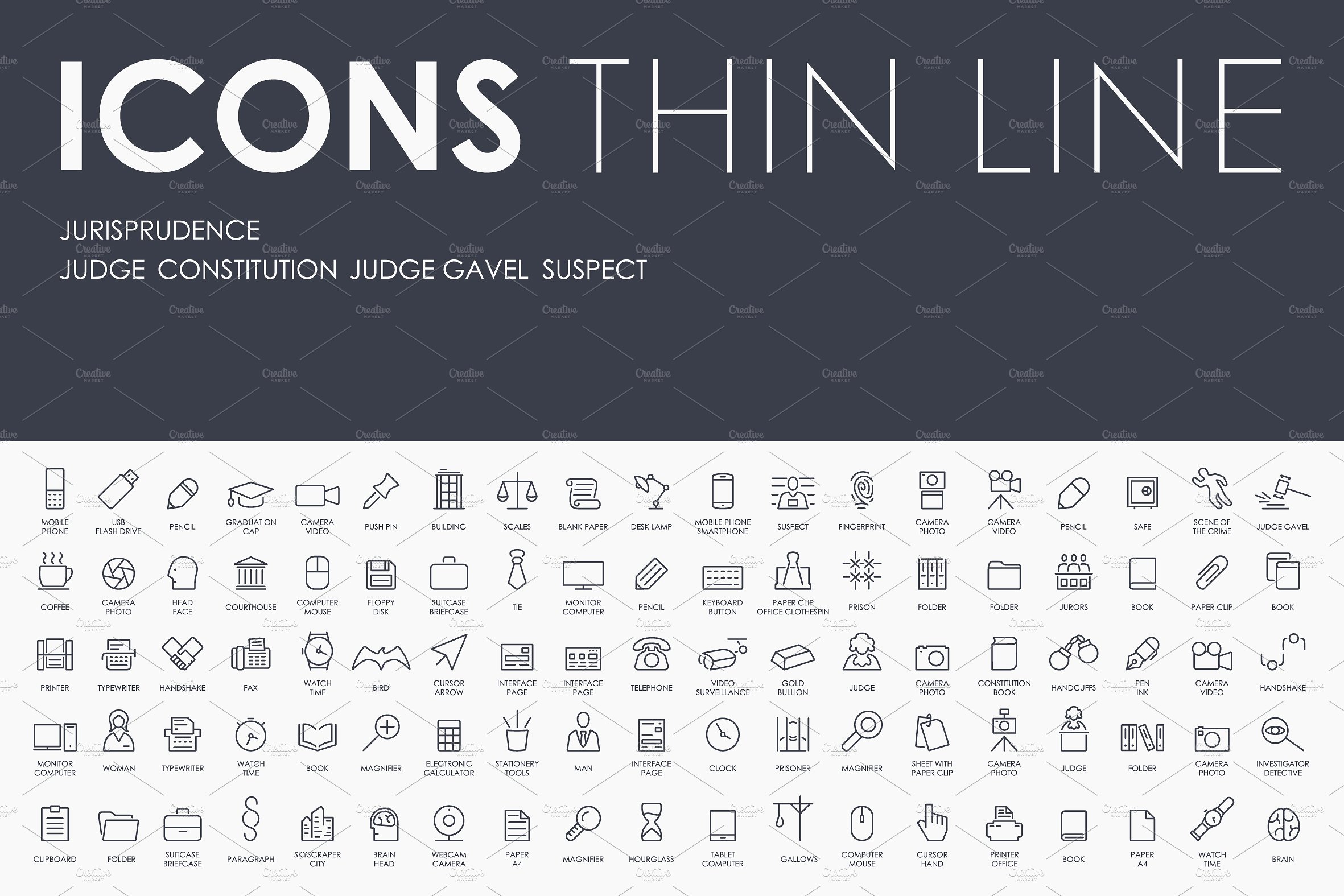 Jurisprudence thinline icons