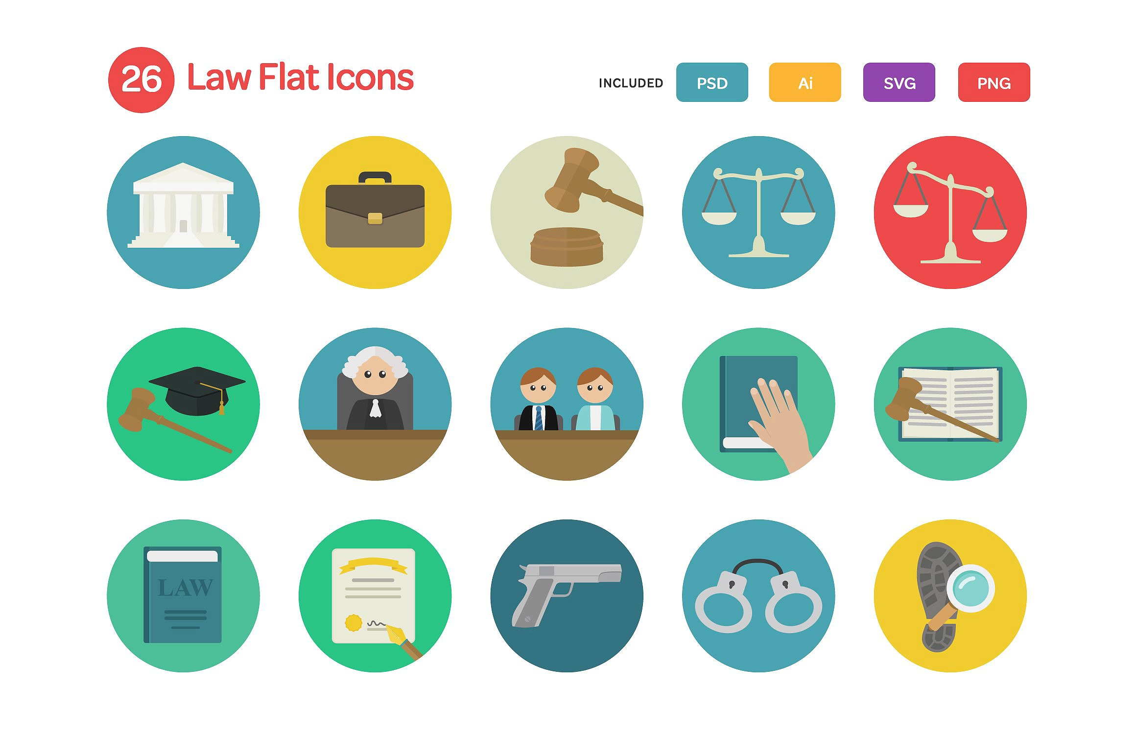 Law Flat Icons Set