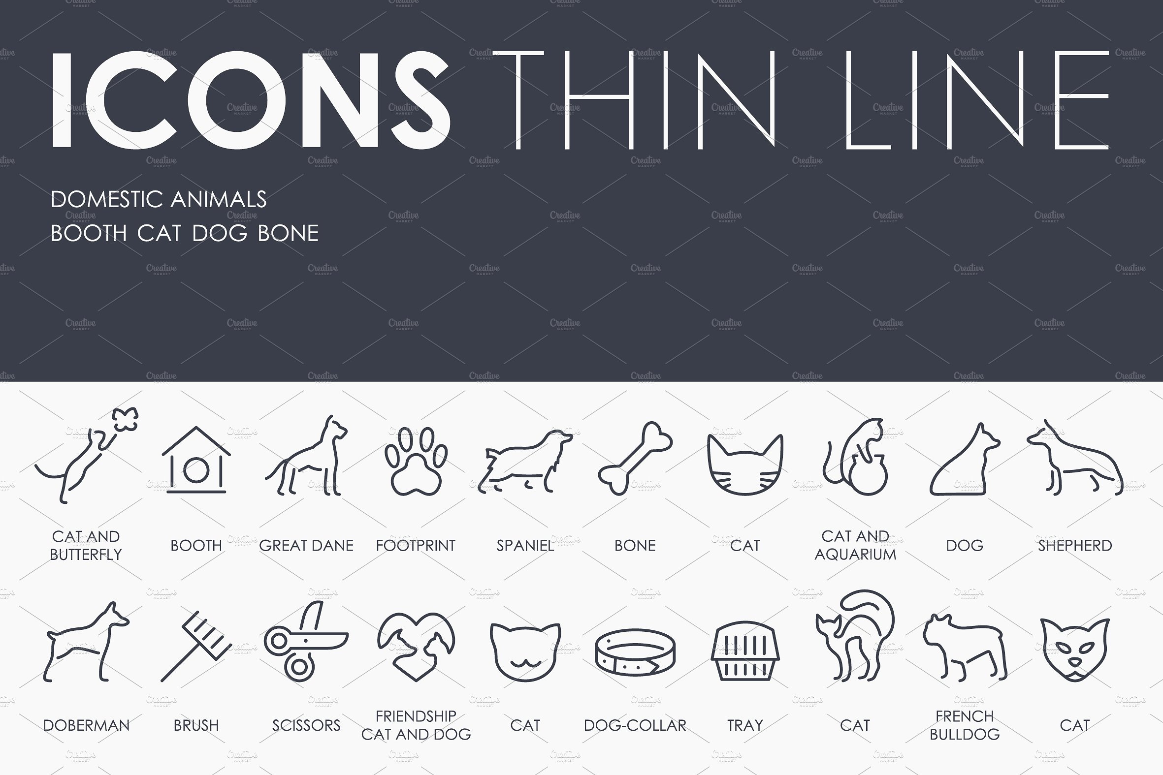 Domestic animals thinline icon