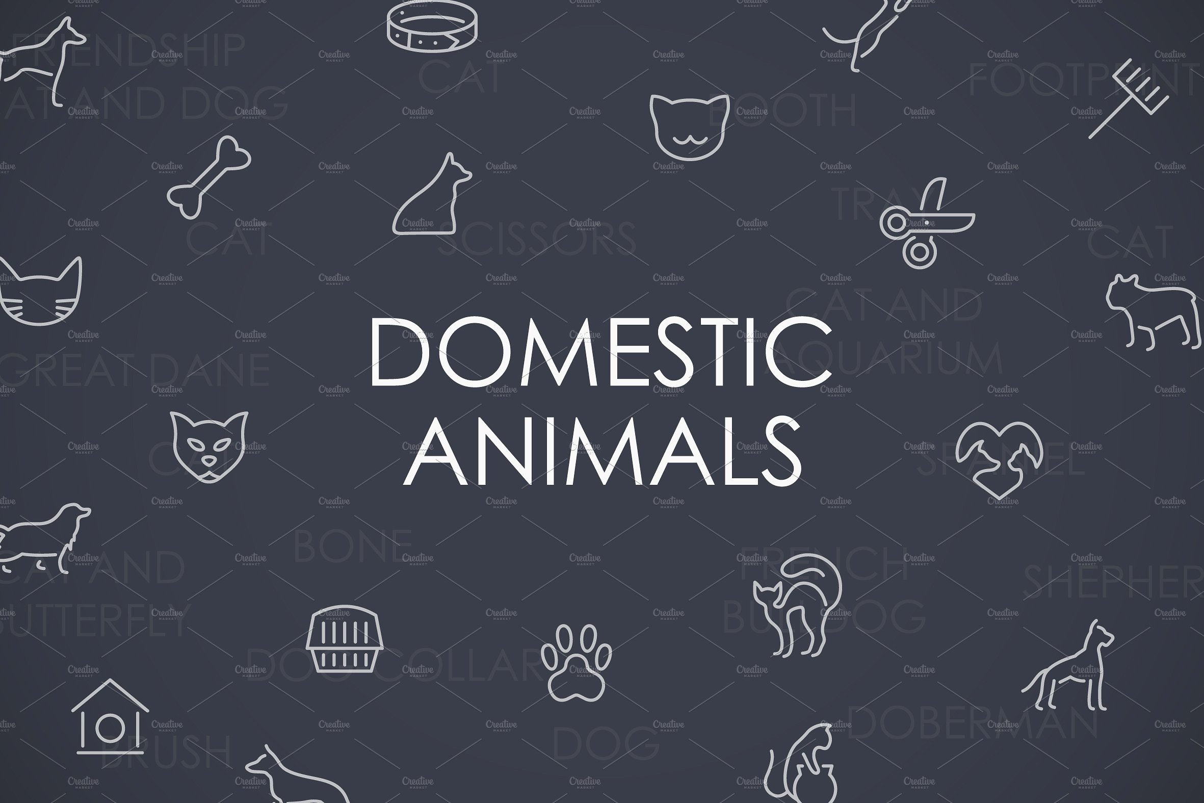 Domestic animals thinline icon