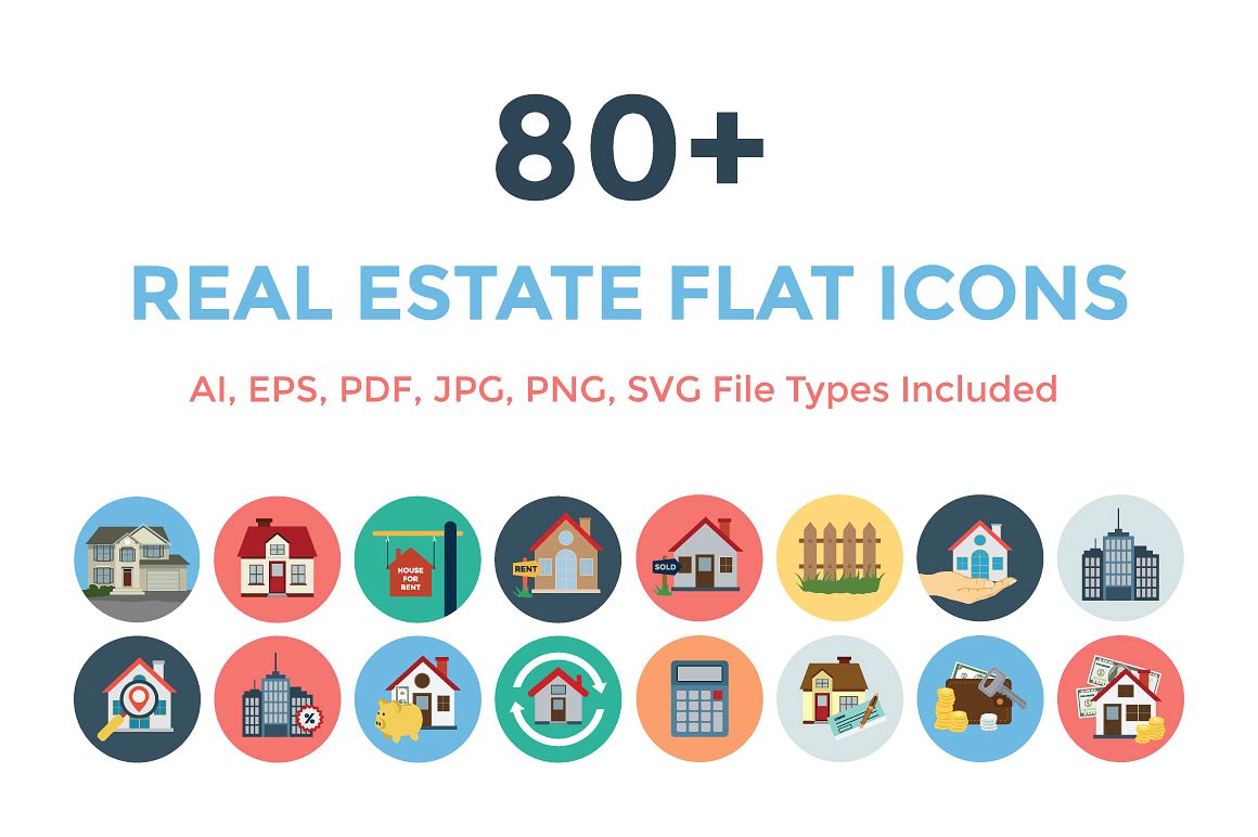 80 Real Estate Flat Icons