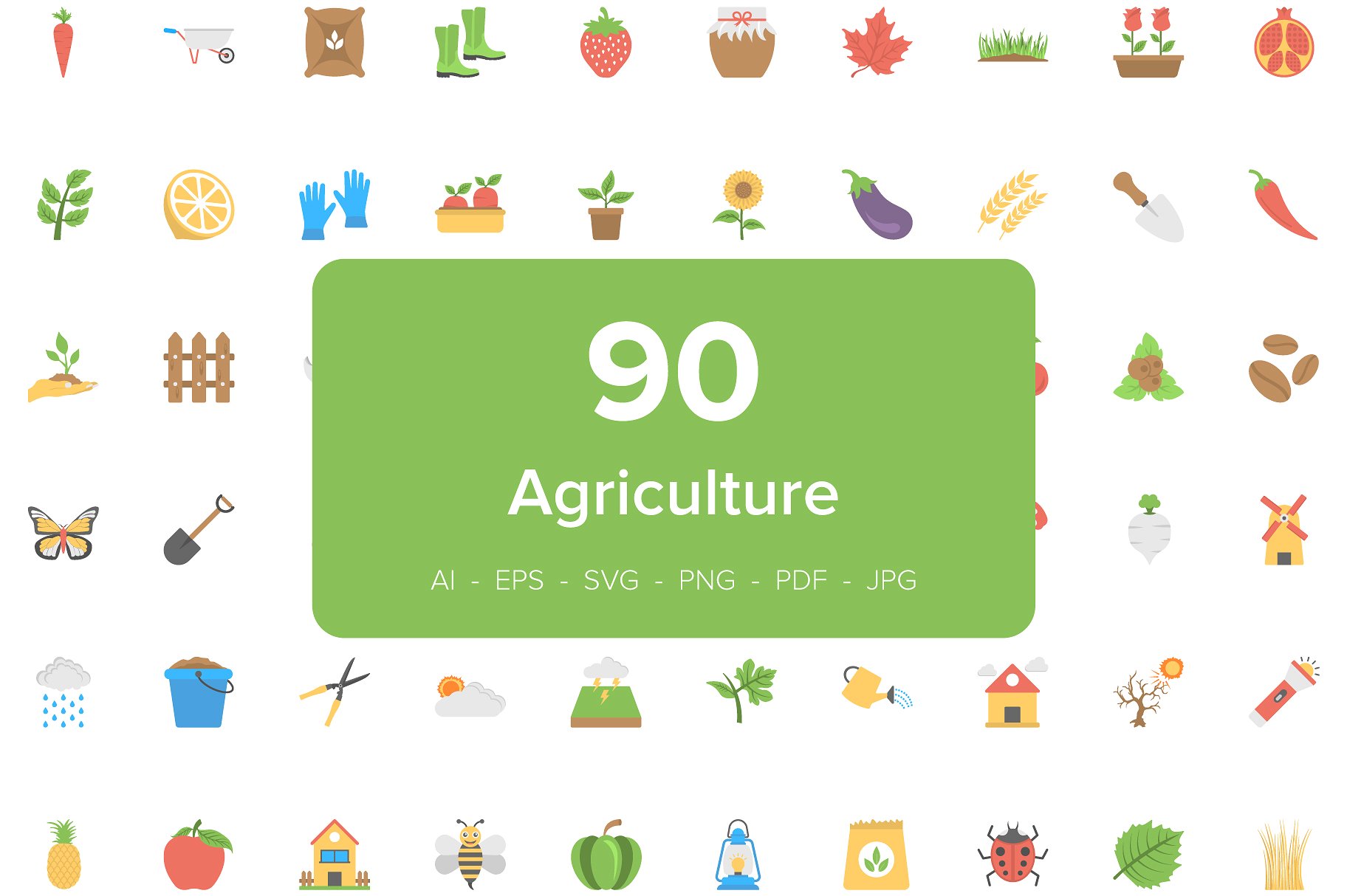 90 Agriculture Flat Vector Ico