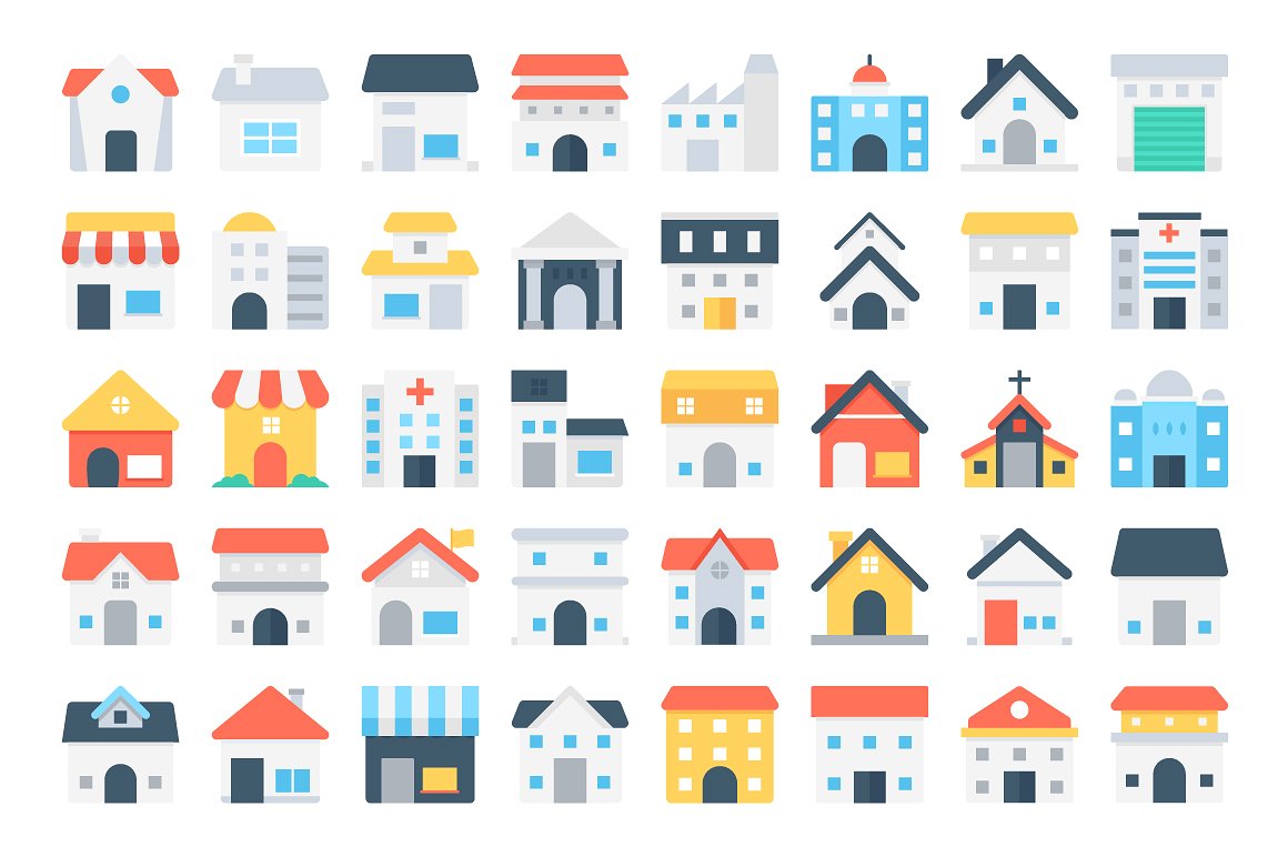 150 Flat Buildings Icons