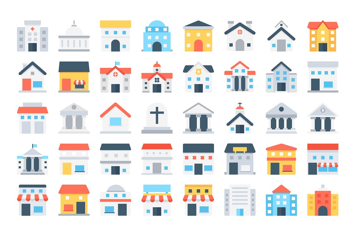 150 Flat Buildings Icons