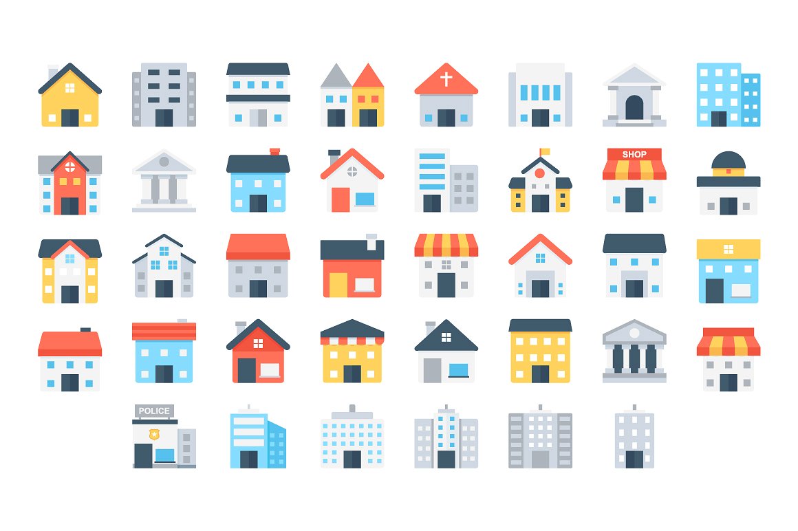 150 Flat Buildings Icons