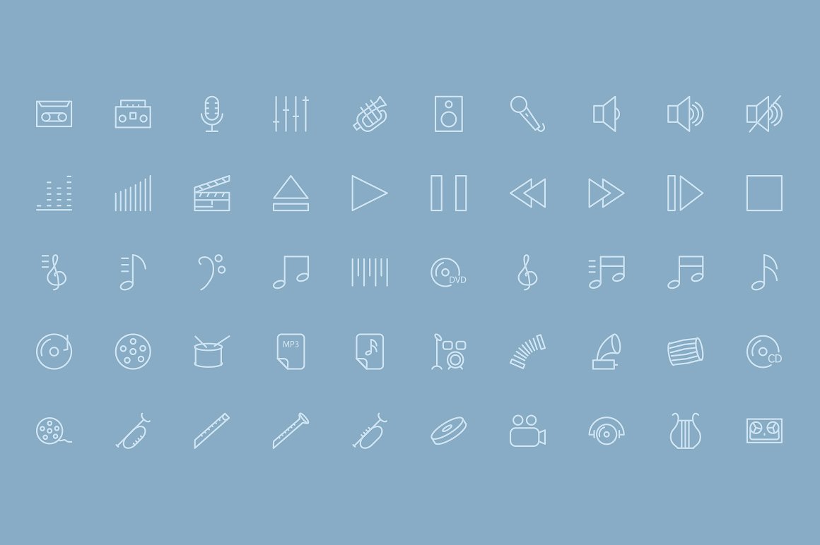 100 Music and Multimedia Icons