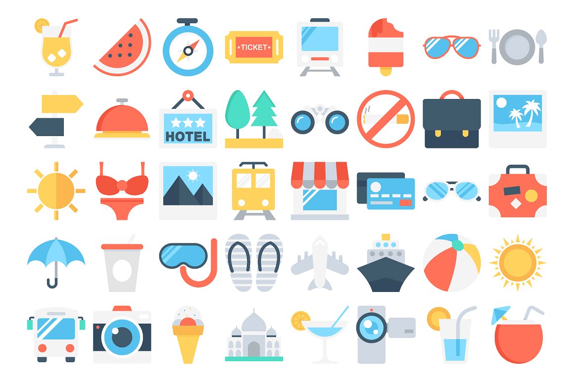 120 Flat Travel Icons