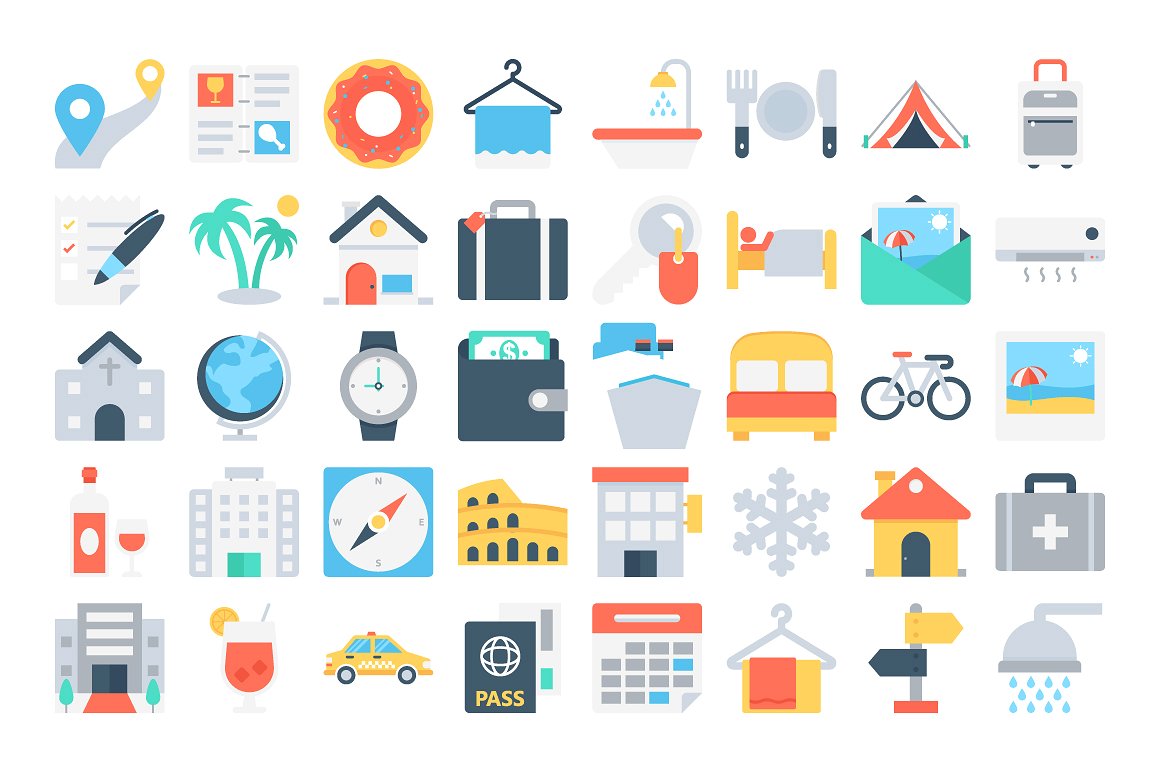 120 Flat Travel Icons