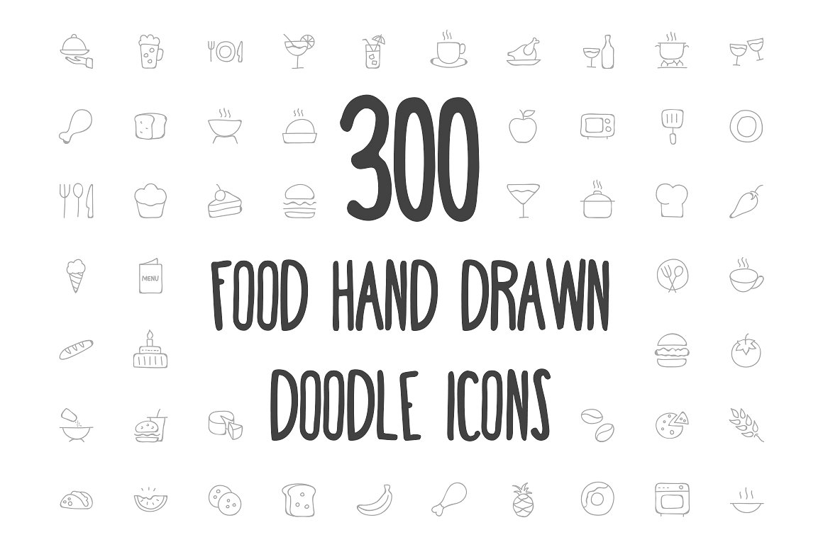 300 Food Hand Drawn Doodle Ico