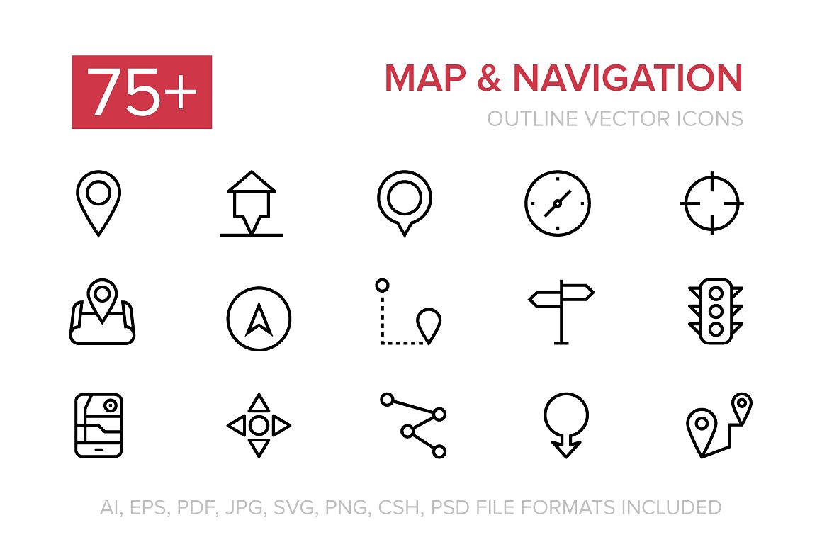 75 Navigation Vector Icons