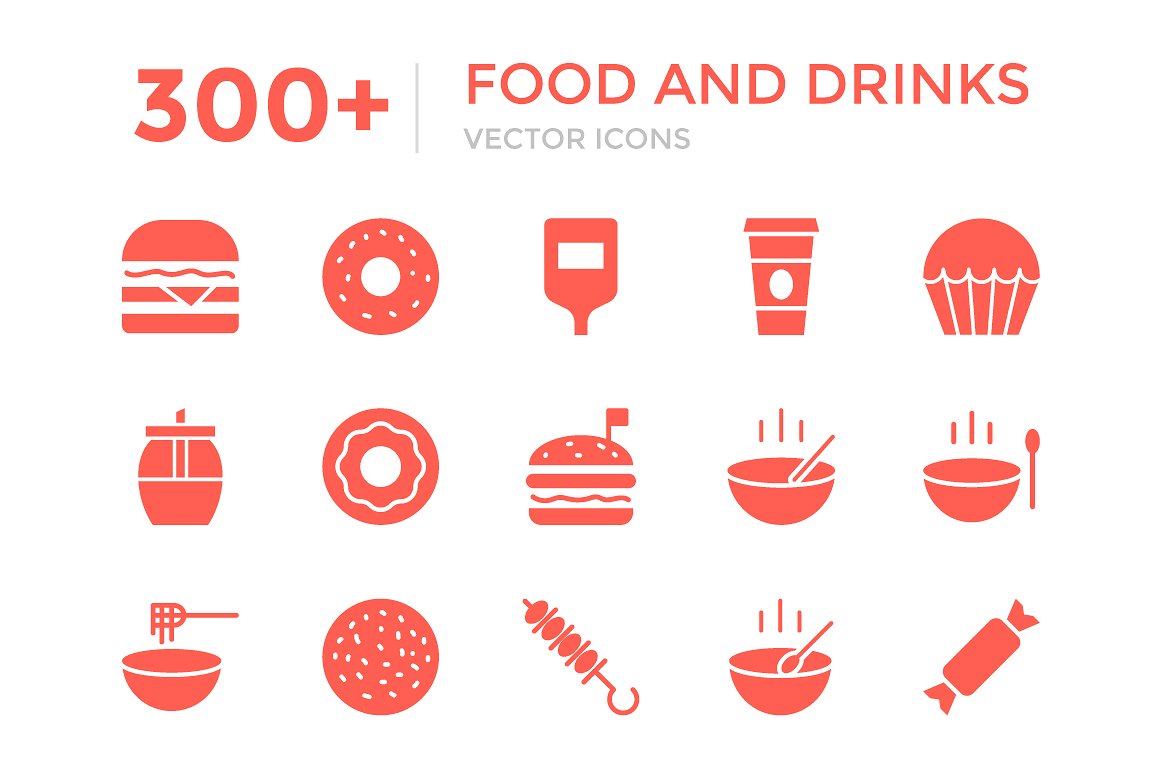 300 Food and Drinks Vector Ic