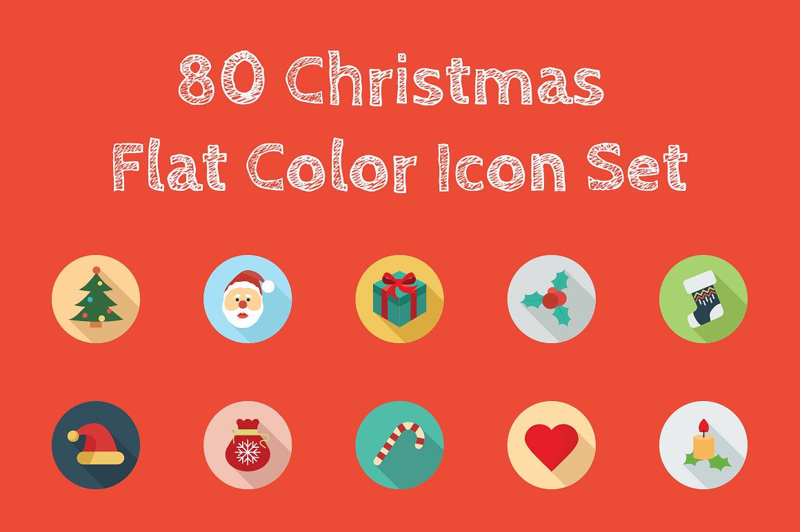 80 Christmas Flat Color Icon S