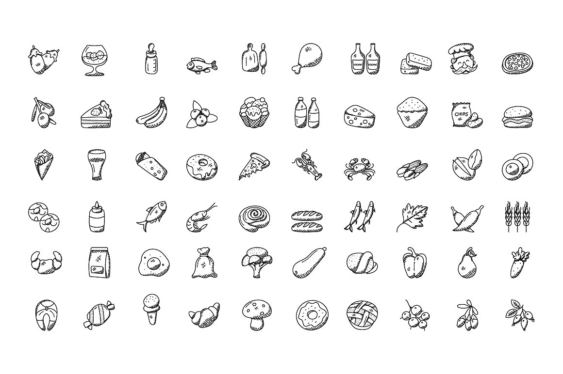 300 Food Hand Drawn Doodles Ic