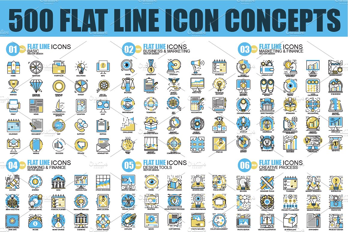 Pack Flat Line Icons