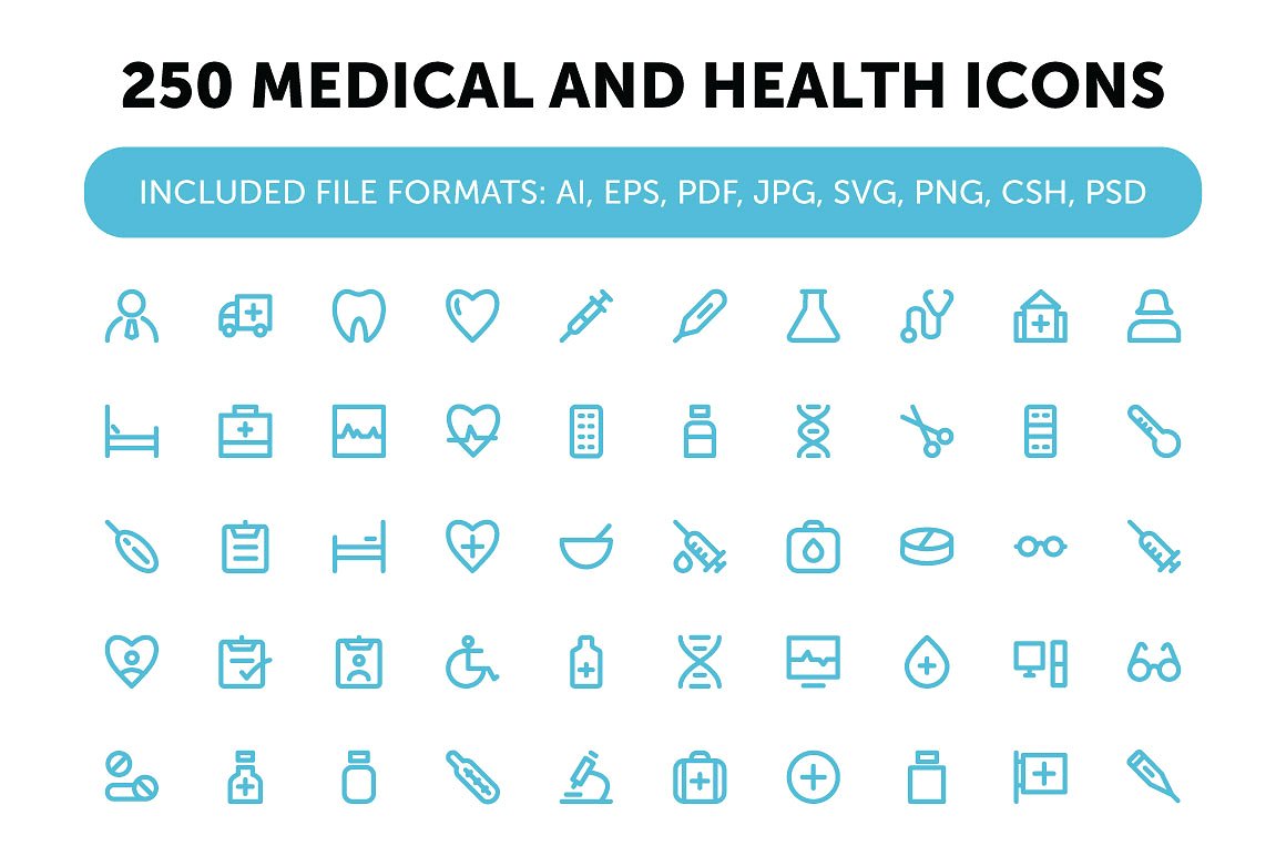 250 Medical and Health Icons