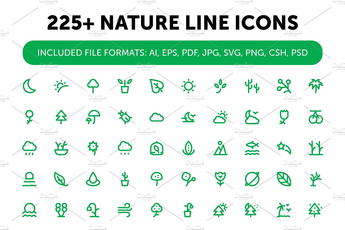 225 Nature Line Icons Set