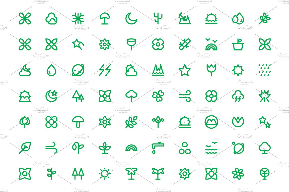 225 Nature Line Icons Set