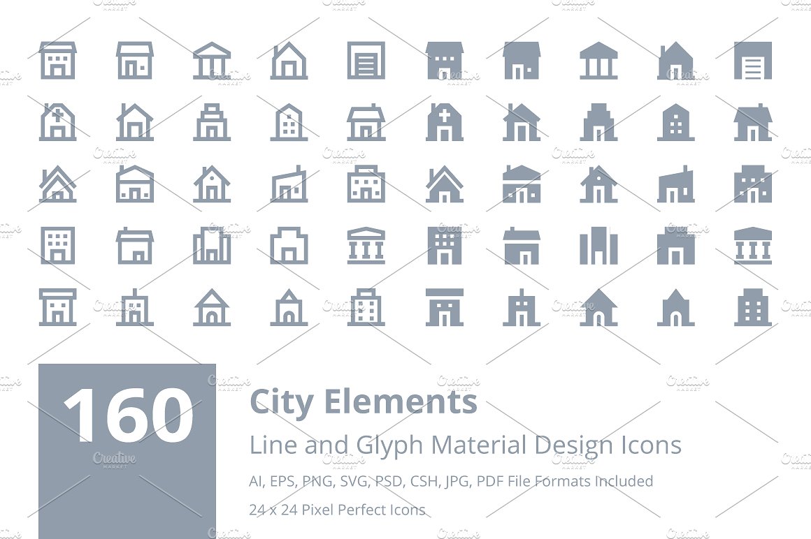 160 City Material Design Icons