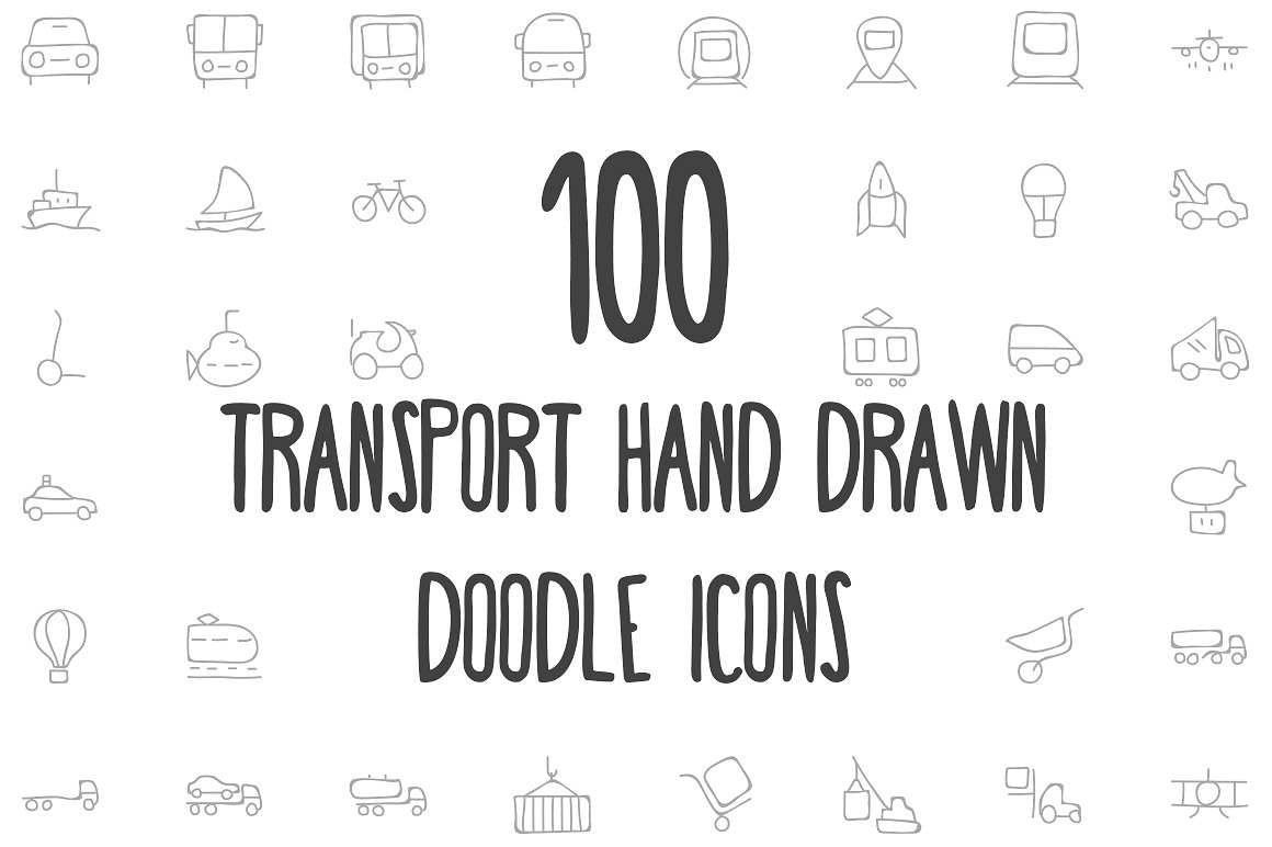 100 Transport Hand Drawn Doodl