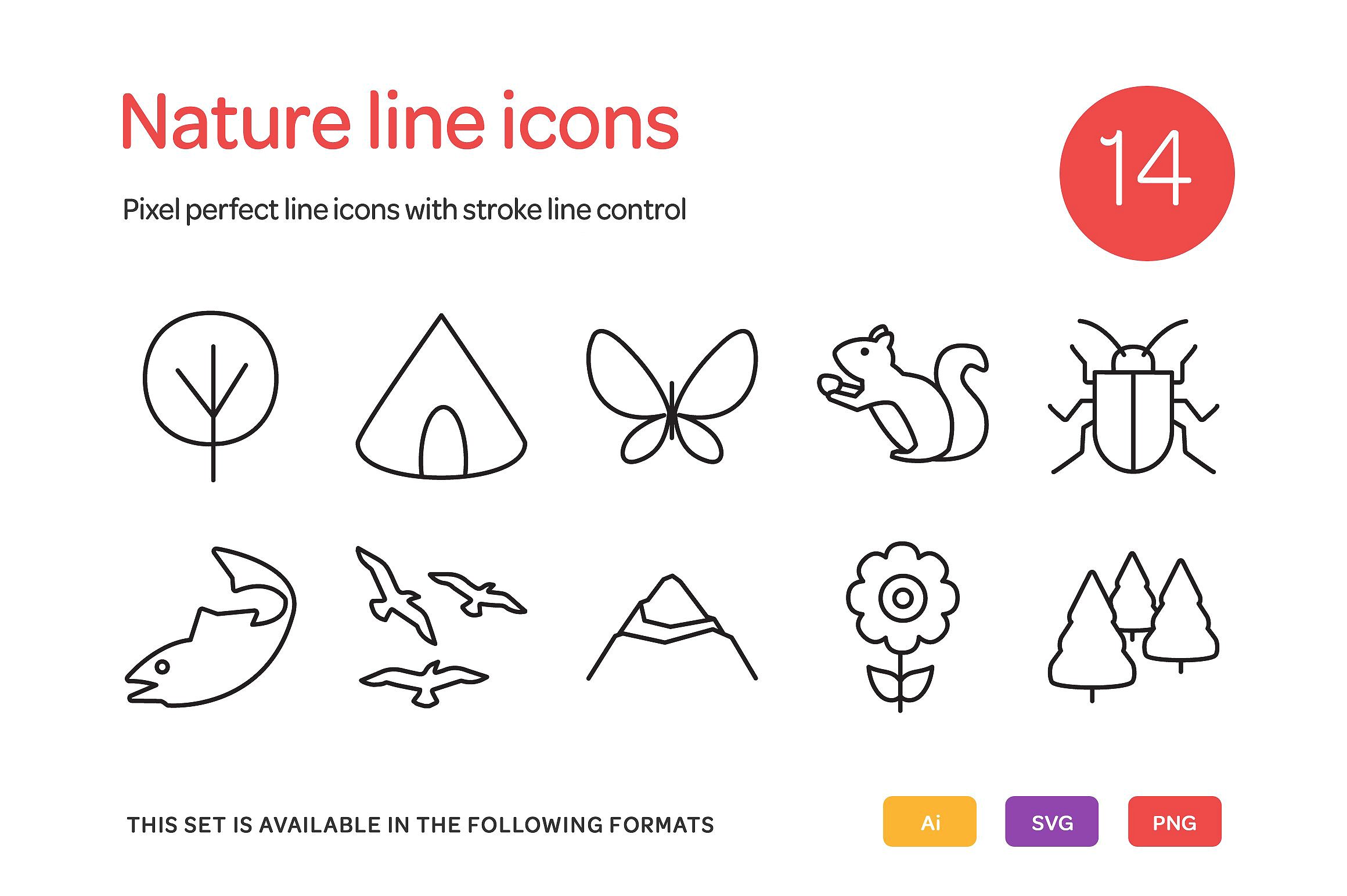 Nature Line Icons Set