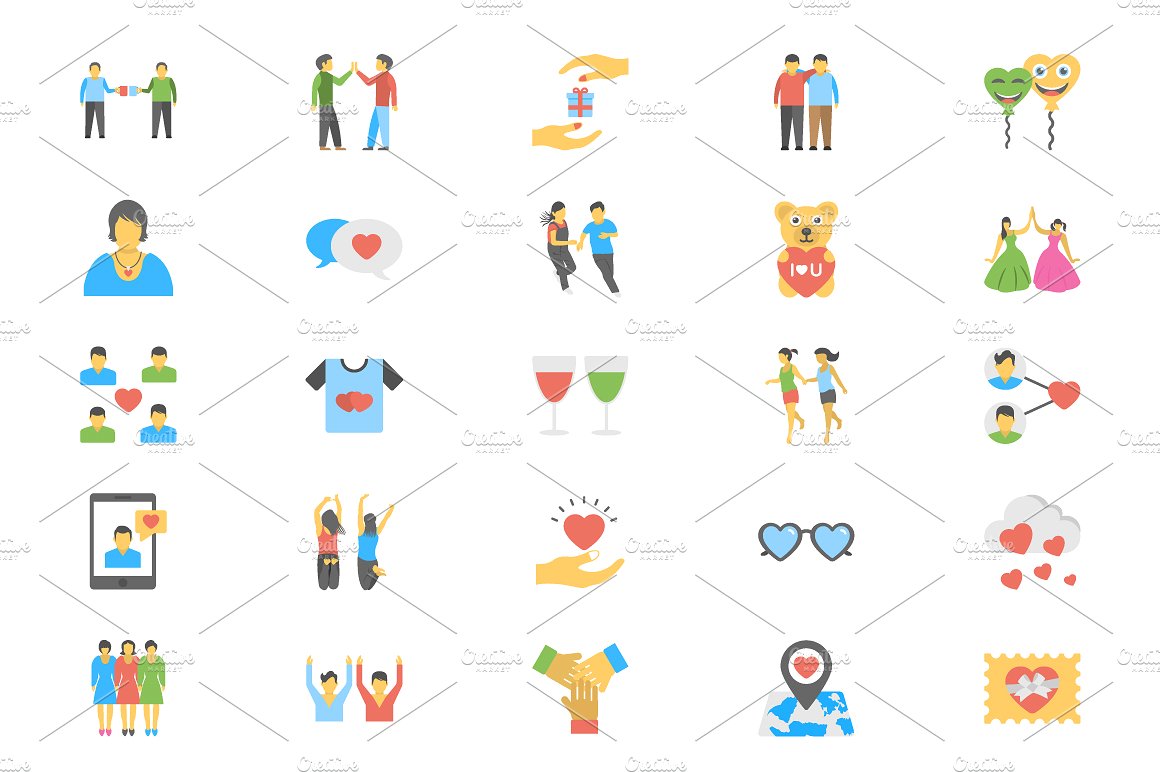 50 Flat Friendship Icons