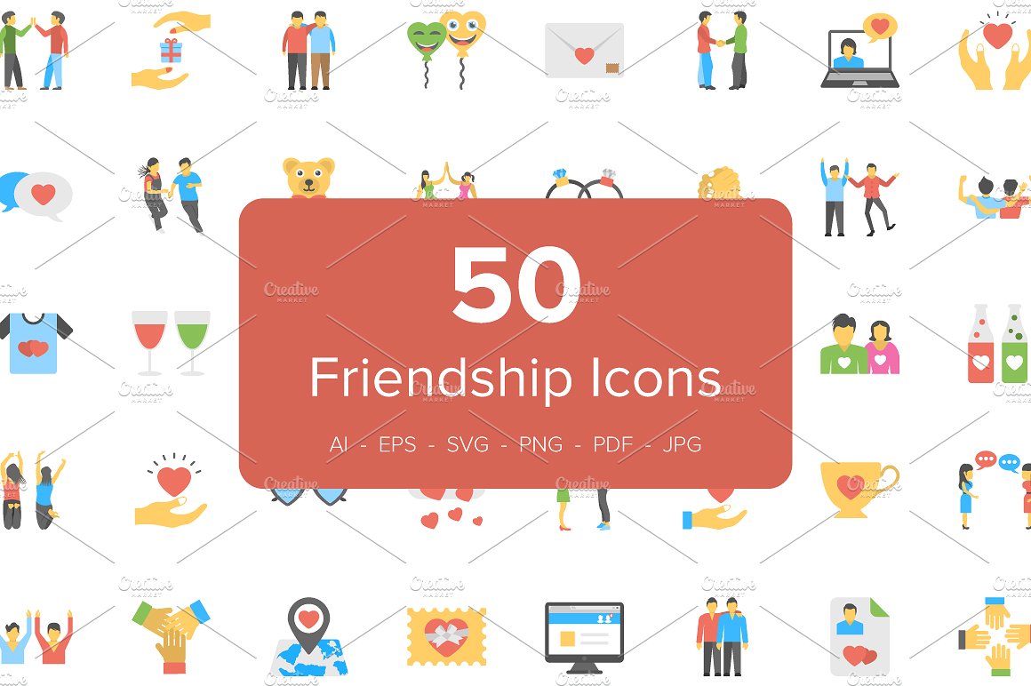 50 Flat Friendship Icons